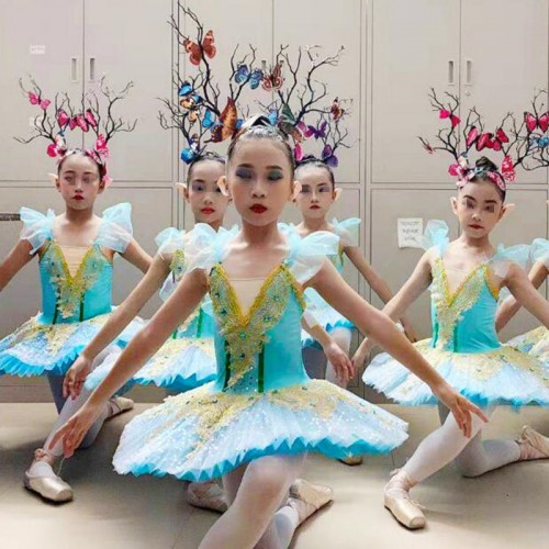 Kids children swan lake competition ballet dance dresses classical stage performance tutu skirt ballet dance costumes
